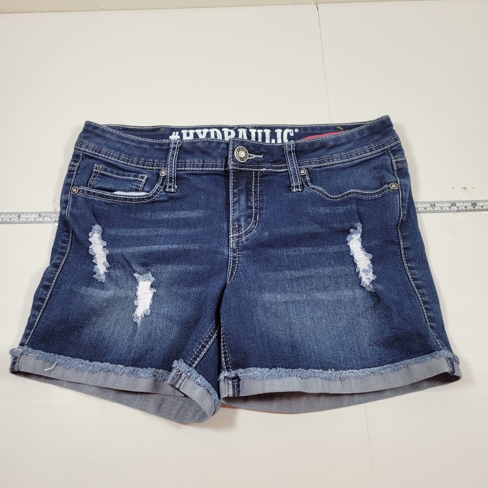 Hydraulic Jean Short Women 11/12 Blue Excellent Distressed Lola Curvy Rhinestone